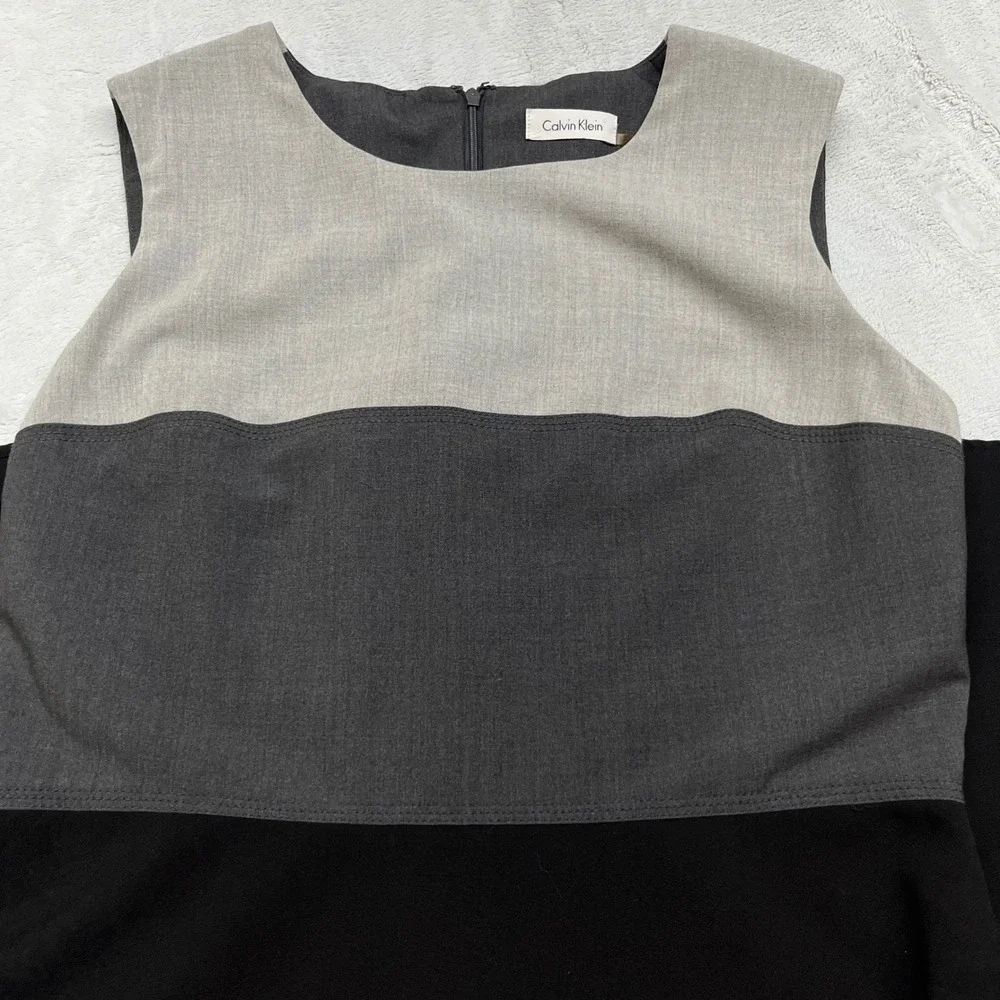 Calvin Klein Colorblock Fit‎ & Flare Womens Dress 12 Black Gray Sleeveless